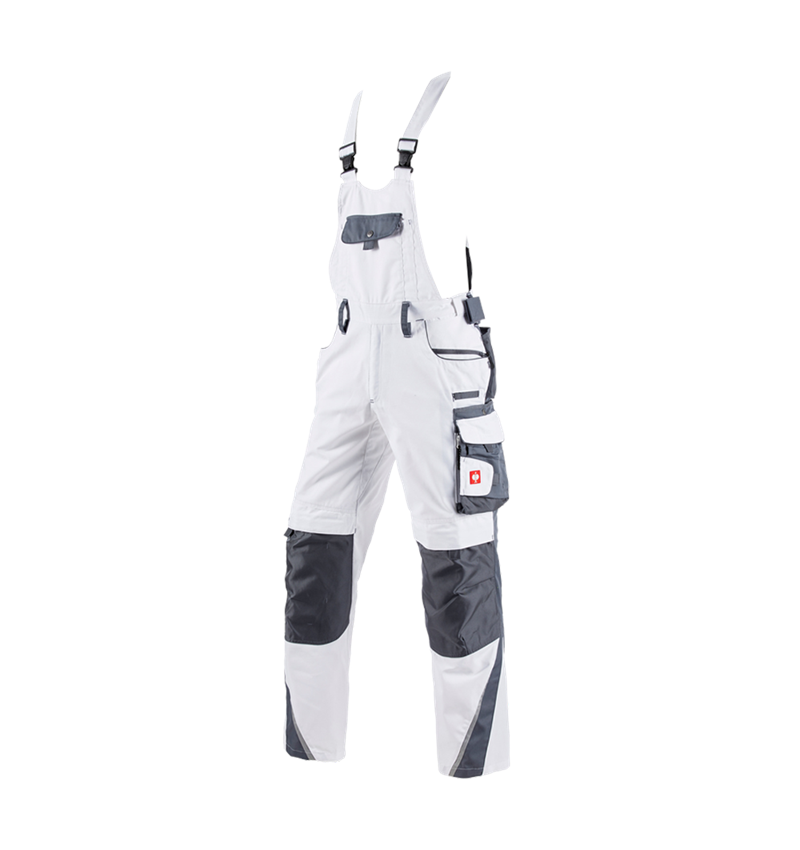 Pracovné nohavice: Nohavice s náprsenkou e.s.motion + biela/sivá 2
