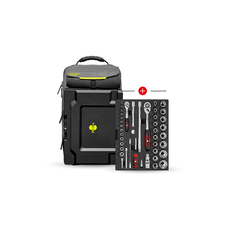 Systém STRAUSSbox: Vložka na nástrč. kľúče Classic + batoh STRAUSSbox + čadičovo sivá/acidová žltá