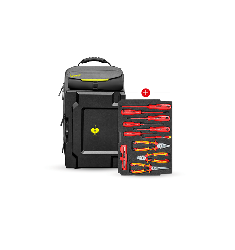 Systém STRAUSSbox: Vložka Elektro Classic + batoh STRAUSSbox + čadičovo sivá/acidová žltá