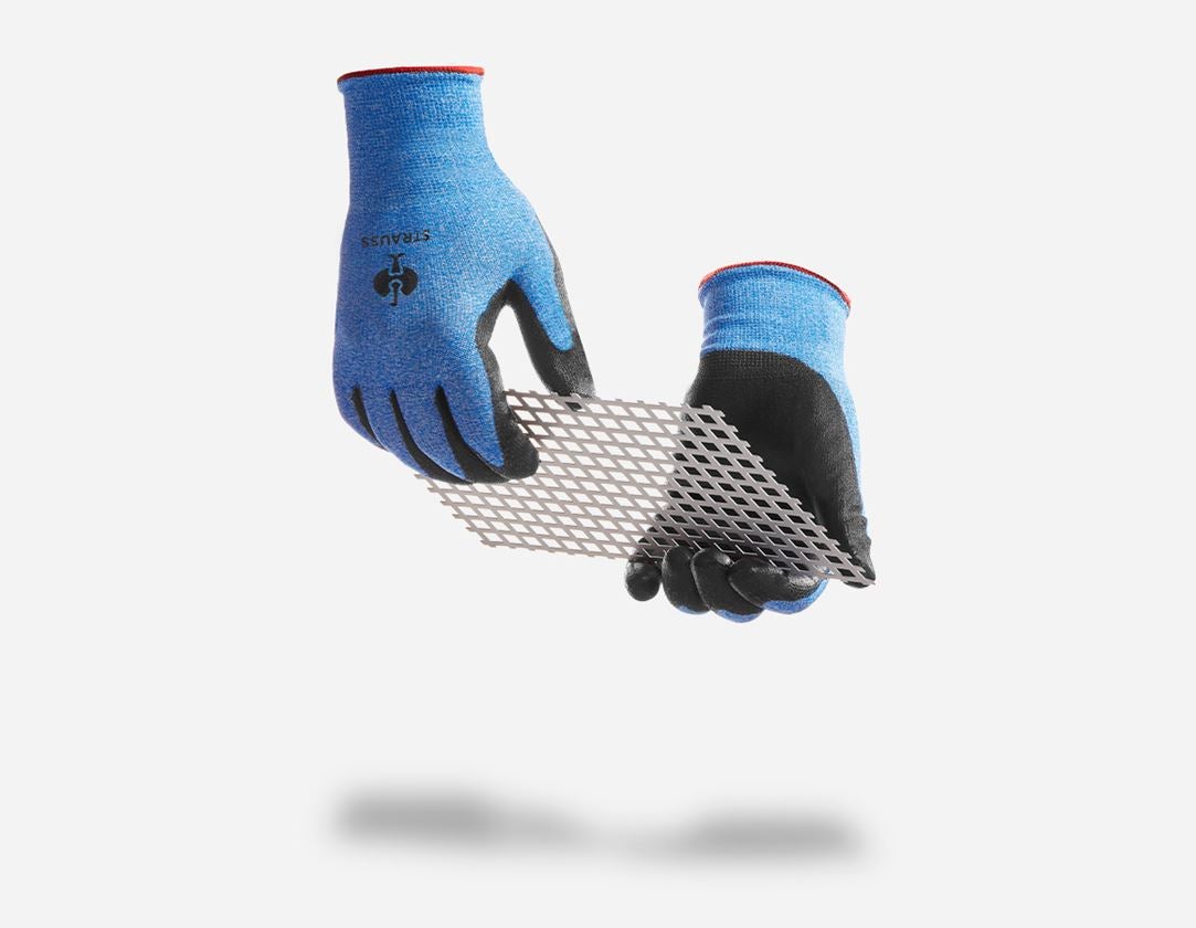 S povrchovou úpravou: PU ochranné rukavice voči prer. Comfort-Skin Cut B + čierna/modrá-melanž