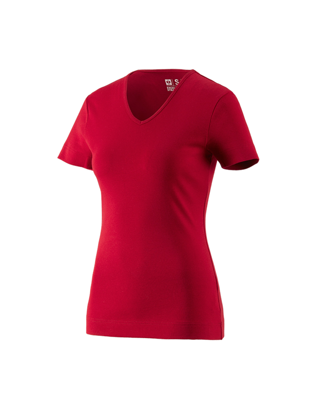 Tričká, pulóvre a košele: Tričko e.s.cotton, výstrih do V, dámske + ohnivá červená