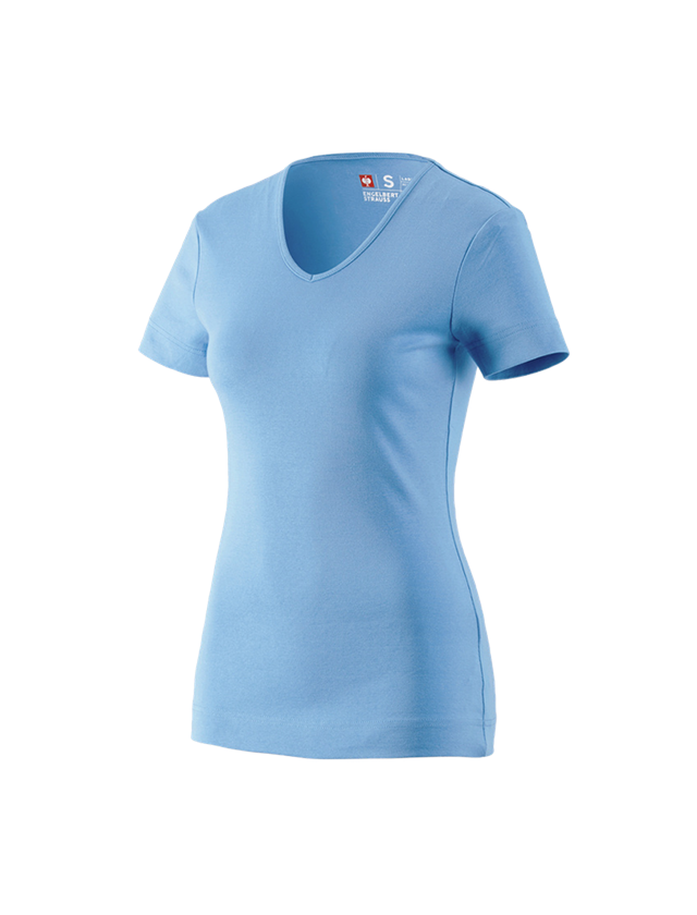 Tričká, pulóvre a košele: Tričko e.s.cotton, výstrih do V, dámske + azúrová modrá