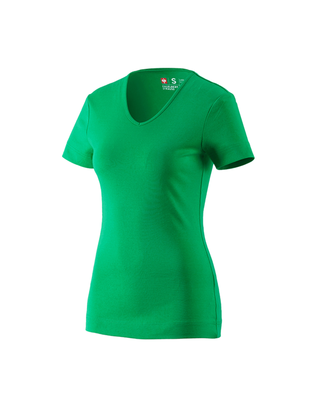 Tričká, pulóvre a košele: Tričko e.s.cotton, výstrih do V, dámske + trávová zelená