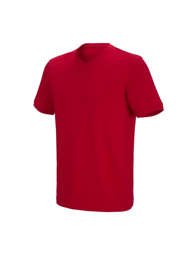 Tričká, pulóvre a košele: Tričko e.s. cotton stretch výstrih do V + ohnivá červená