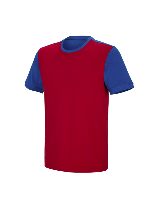 Témy: Tričko e.s. cotton stretch bicolor + ohnivá červená/nevadzovo modrá