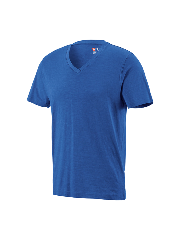 Tričká, pulóvre a košele: Tričko e.s. cotton slub s výstrihom do V + enciánová modrá