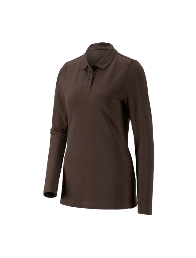 Tričká, pulóvre a košele: Tričko dlhým ruká. e.s. Piqué-Polo cotton stretch + gaštanová