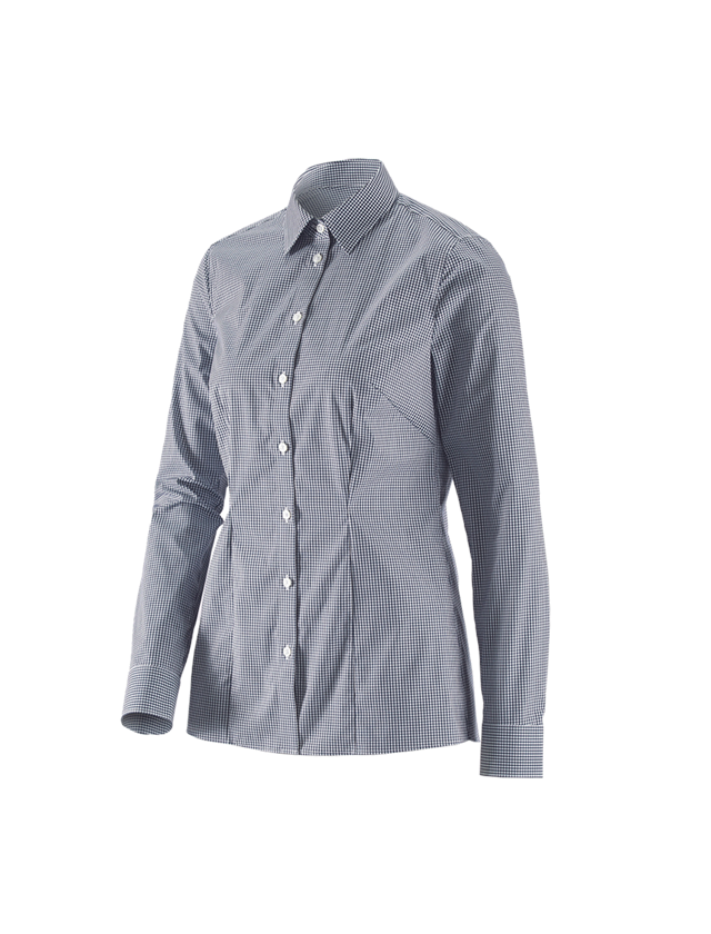 Tričká, pulóvre a košele: Obchodná blúza e.s. cotton stretch,dámsky reg. fit + tmavomodrá károvaná